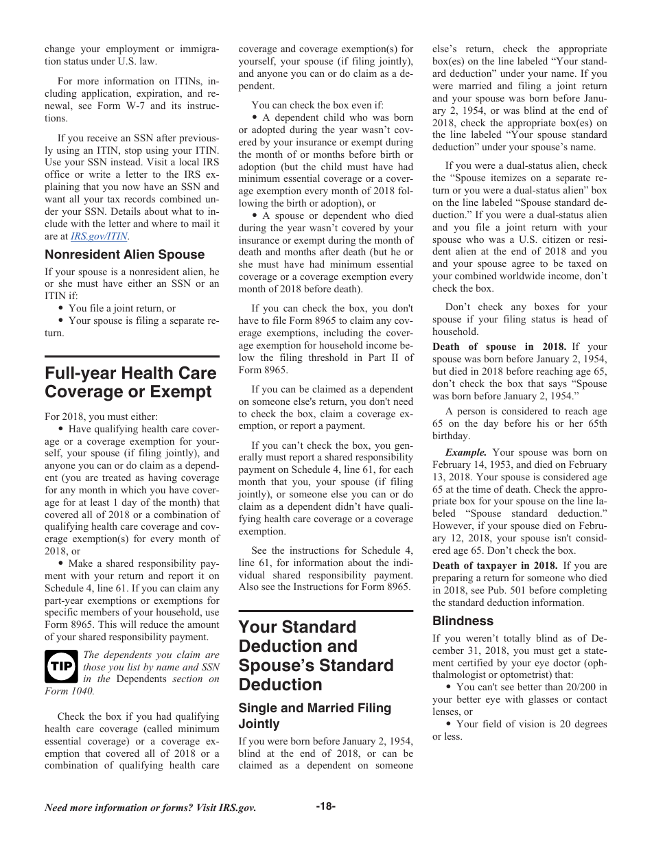 Instructions for IRS Form 1040 U.S. Individual Income Tax Return, Page 18