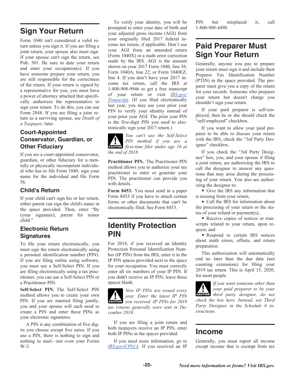 Instructions for IRS Form 1040 U.S. Individual Income Tax Return, Page 25