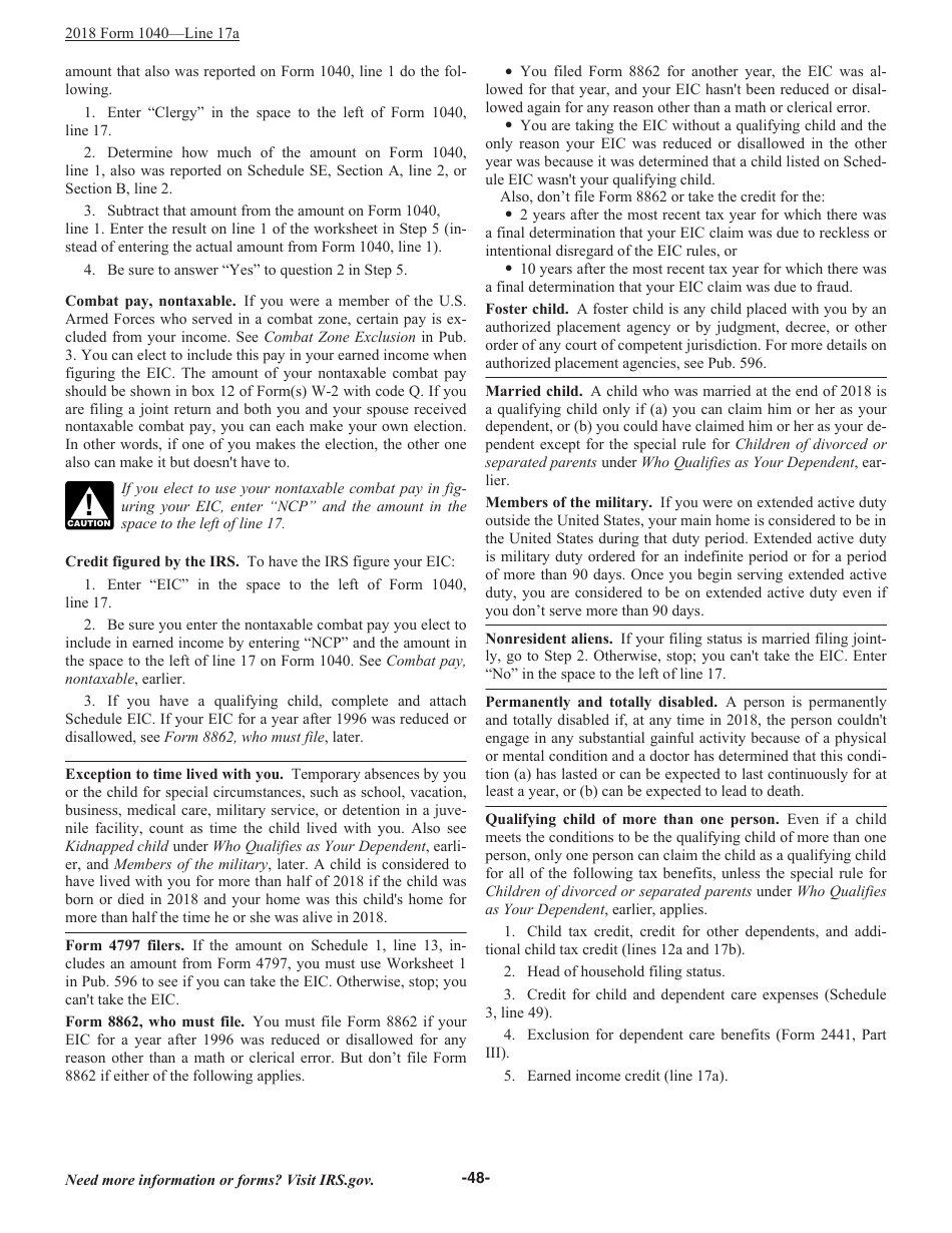 Instructions for IRS Form 1040 U.S. Individual Income Tax Return, Page 48