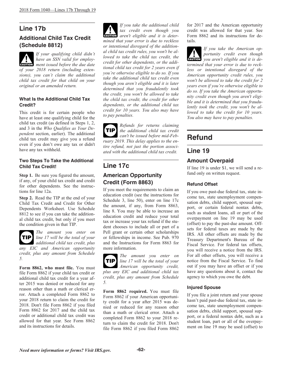 Instructions for IRS Form 1040 U.S. Individual Income Tax Return, Page 62