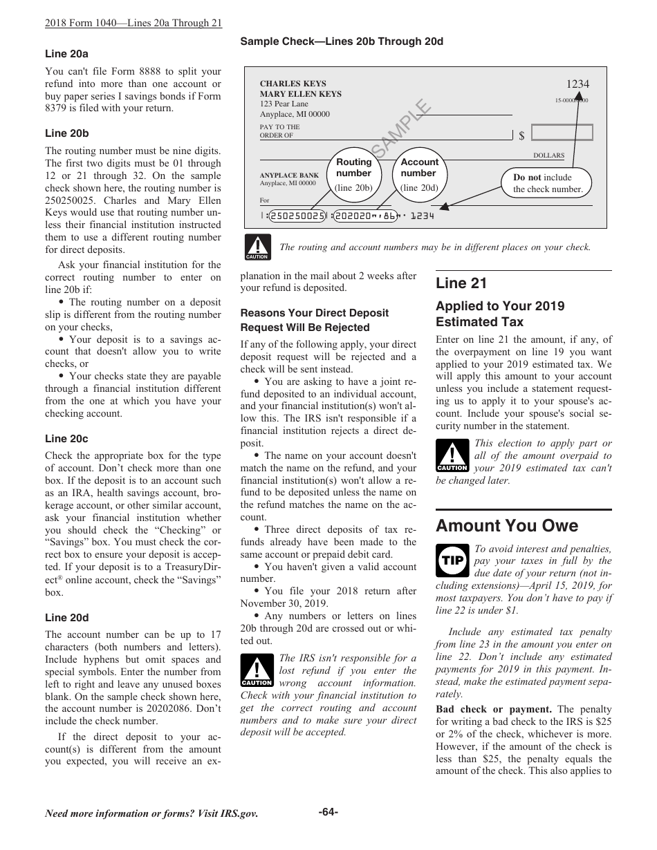 Instructions for IRS Form 1040 U.S. Individual Income Tax Return, Page 64