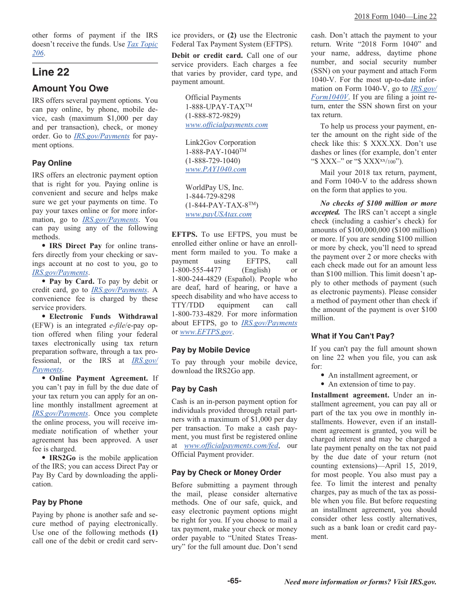 Instructions for IRS Form 1040 U.S. Individual Income Tax Return, Page 65