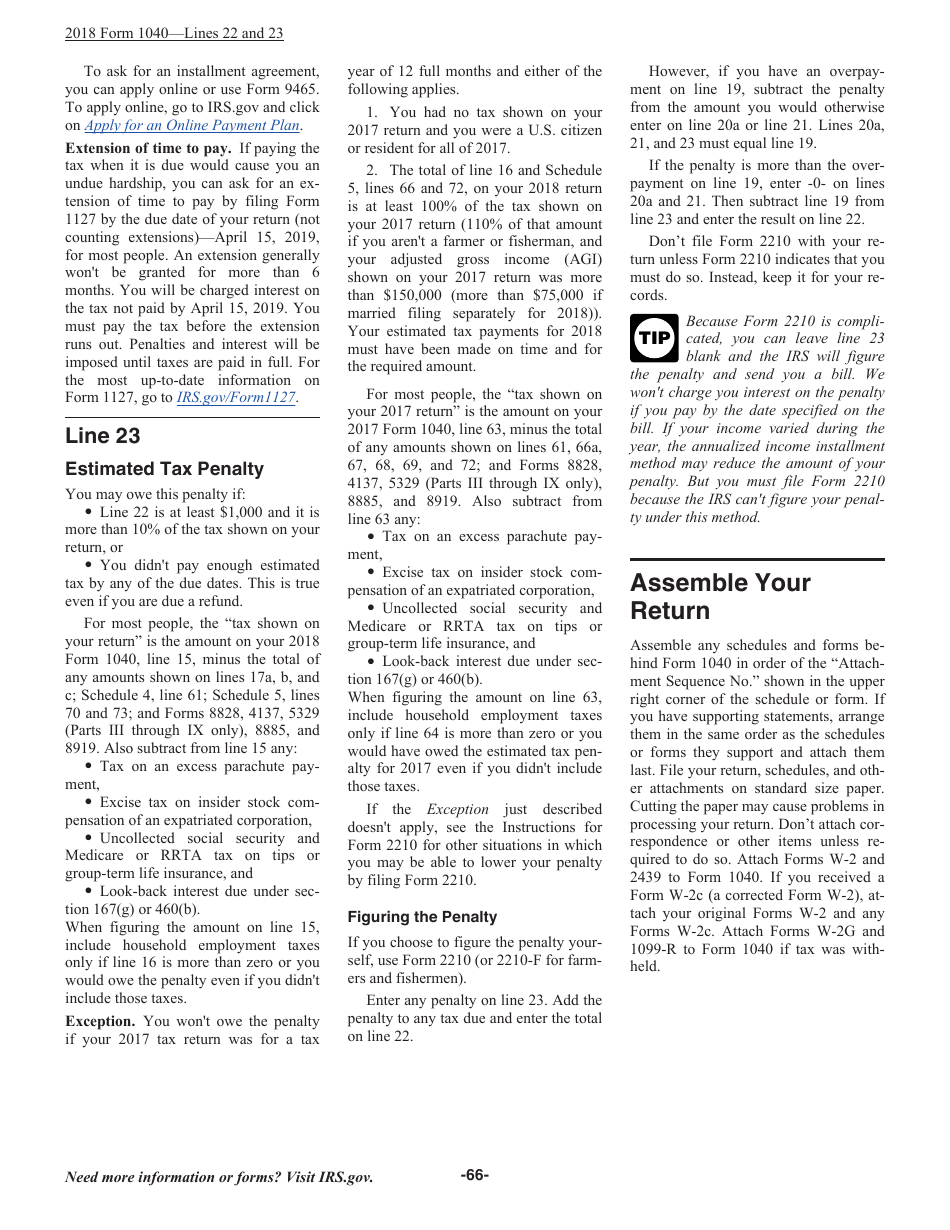 Instructions for IRS Form 1040 U.S. Individual Income Tax Return, Page 66