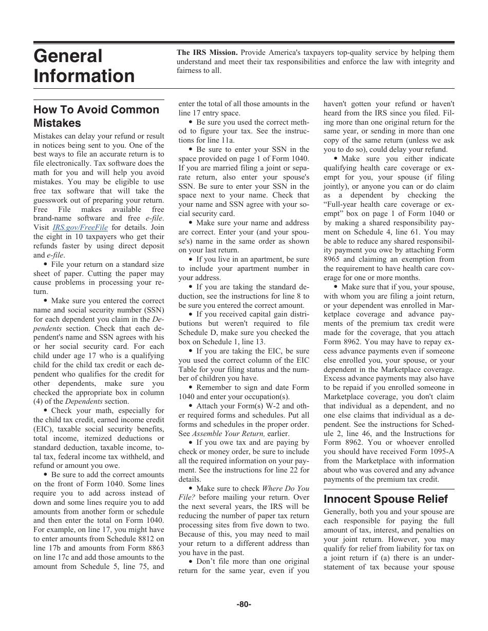 Instructions for IRS Form 1040 U.S. Individual Income Tax Return, Page 80