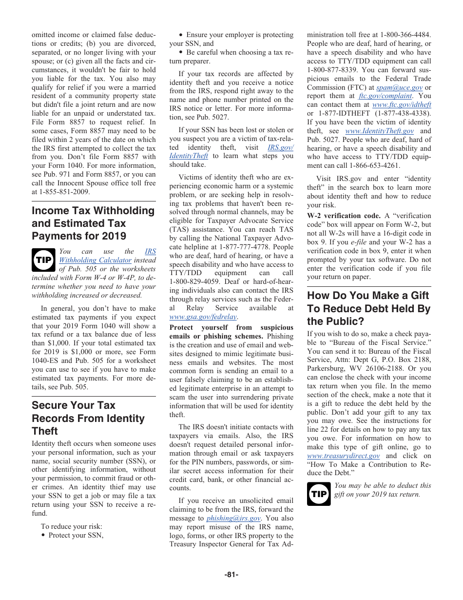 Instructions for IRS Form 1040 U.S. Individual Income Tax Return, Page 81