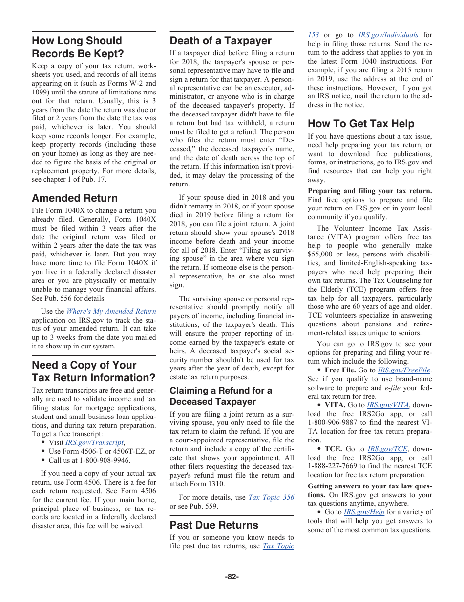 Instructions for IRS Form 1040 U.S. Individual Income Tax Return, Page 82