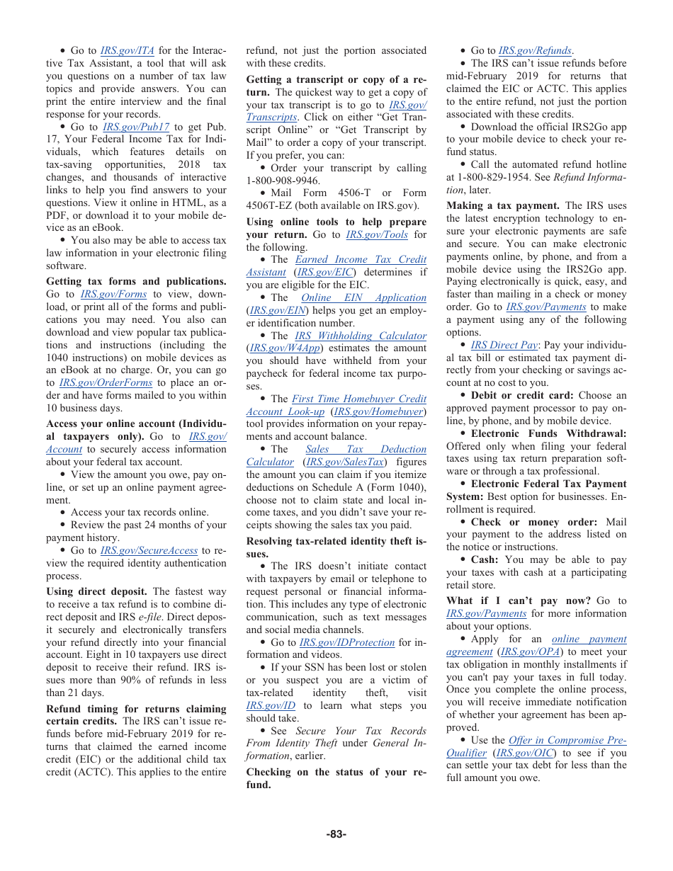 Instructions for IRS Form 1040 U.S. Individual Income Tax Return, Page 83