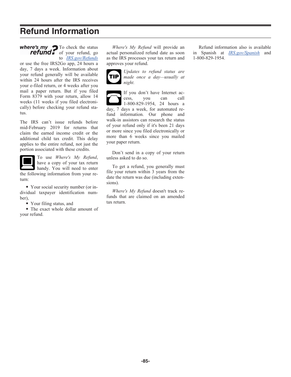 Instructions for IRS Form 1040 U.S. Individual Income Tax Return, Page 85