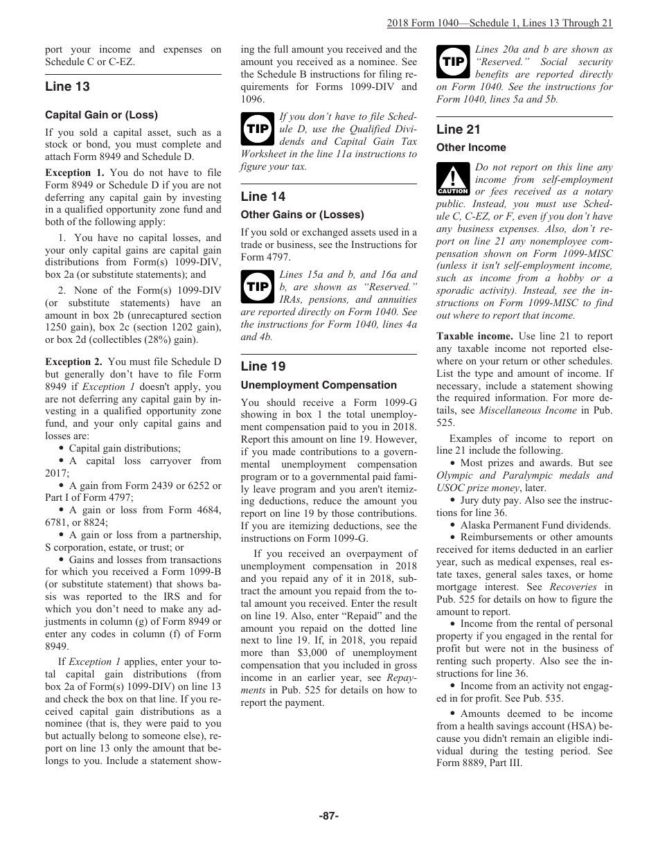 Instructions for IRS Form 1040 U.S. Individual Income Tax Return, Page 87