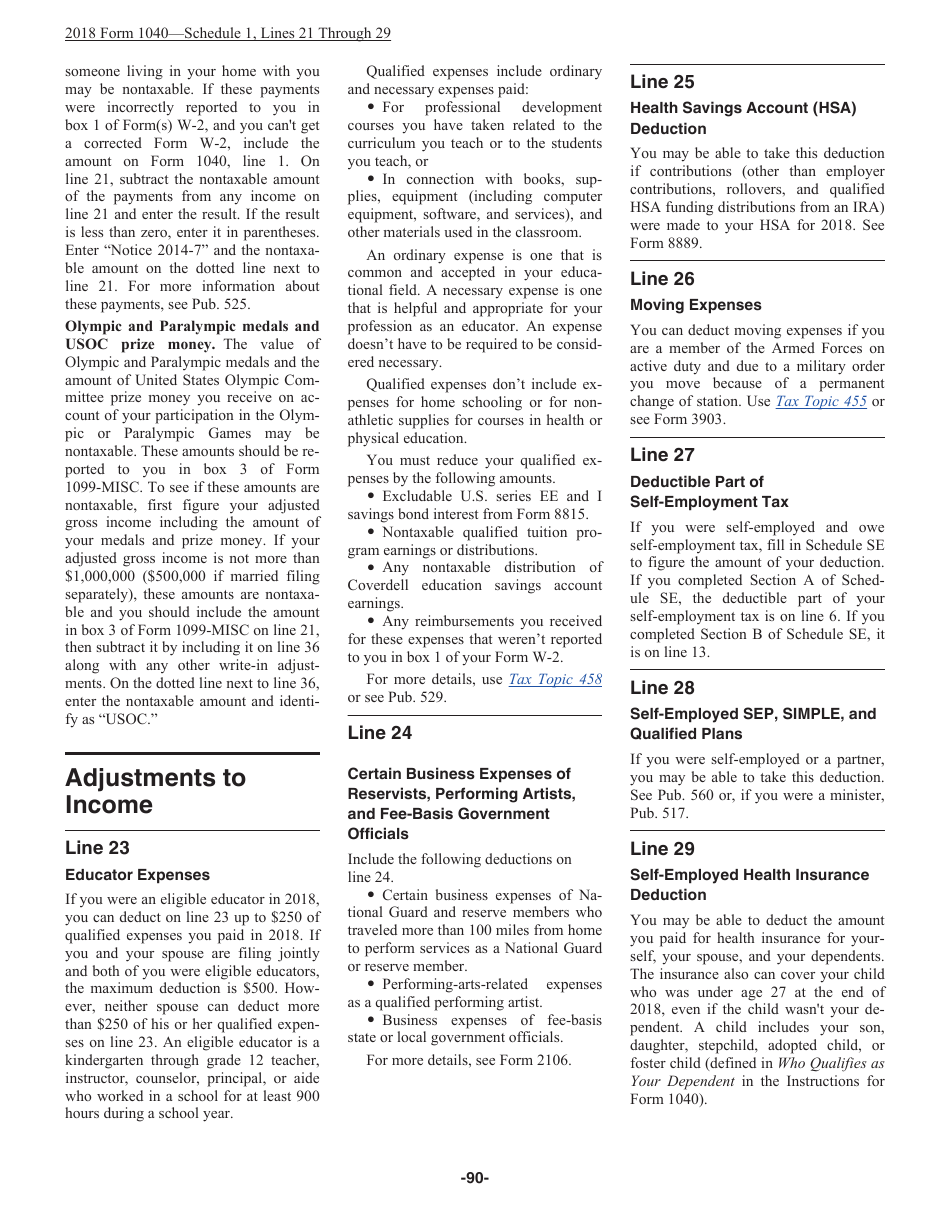 Instructions for IRS Form 1040 U.S. Individual Income Tax Return, Page 90