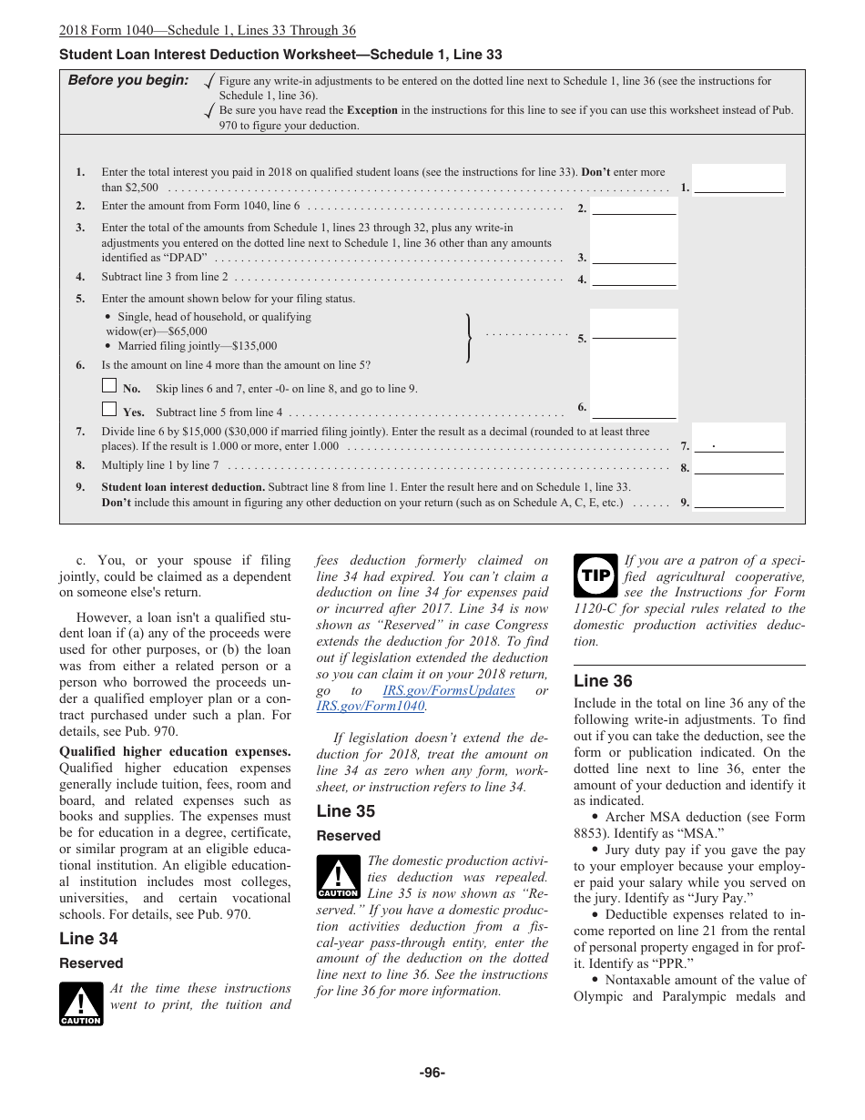 Instructions for IRS Form 1040 U.S. Individual Income Tax Return, Page 96