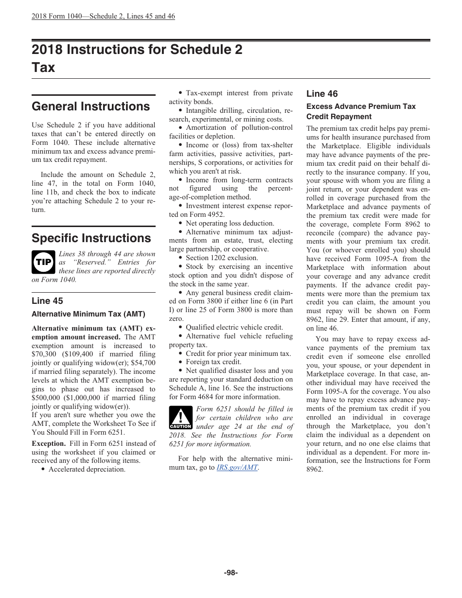 Instructions for IRS Form 1040 U.S. Individual Income Tax Return, Page 98