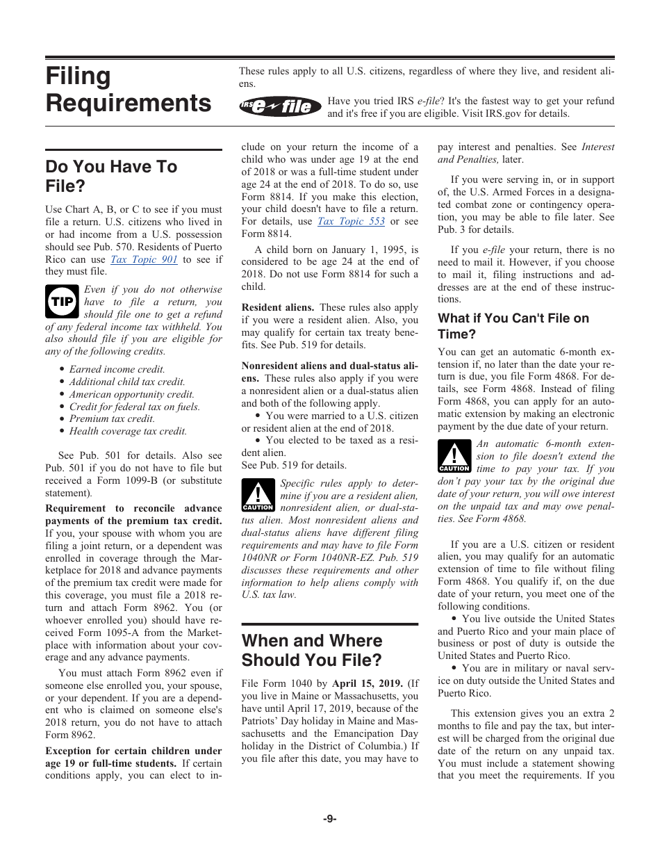 Instructions for IRS Form 1040 U.S. Individual Income Tax Return, Page 9