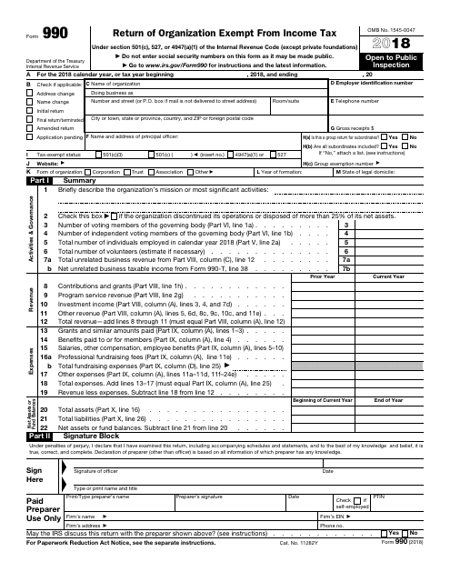 IRS Form 990 2018 Printable Pdf