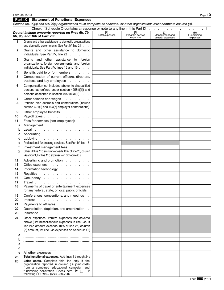 IRS Form 990 Return of Organization Exempt From Income Tax, Page 10