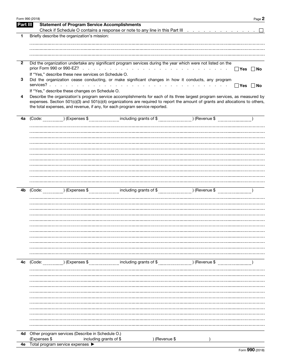 IRS Form 990 Return of Organization Exempt From Income Tax, Page 2