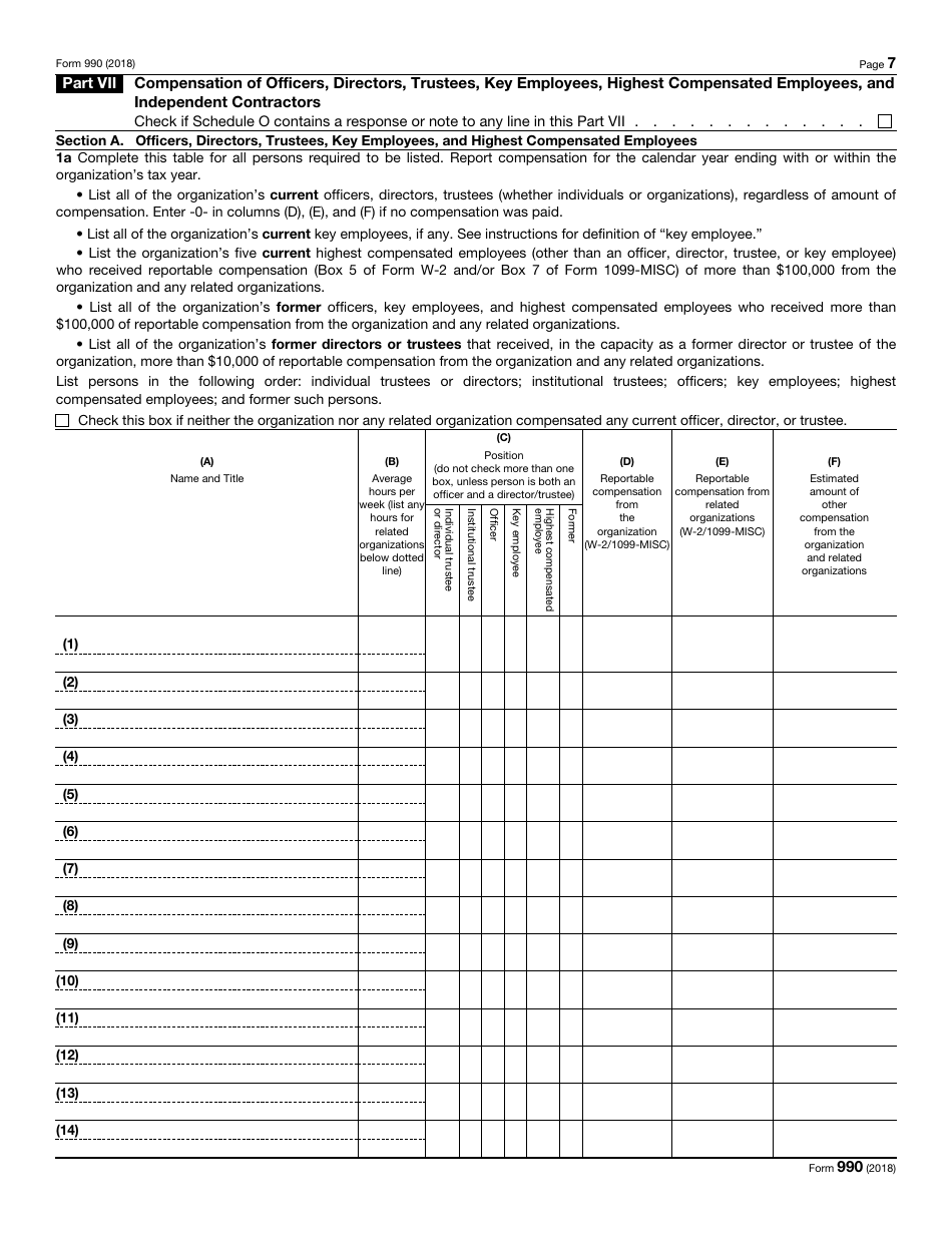 IRS Form 990 Return of Organization Exempt From Income Tax, Page 7