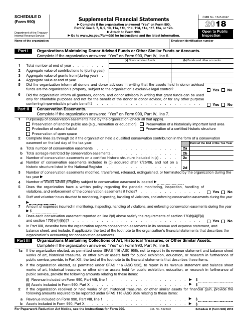 IRS Form 990 Schedule D 2018 Printable Pdf