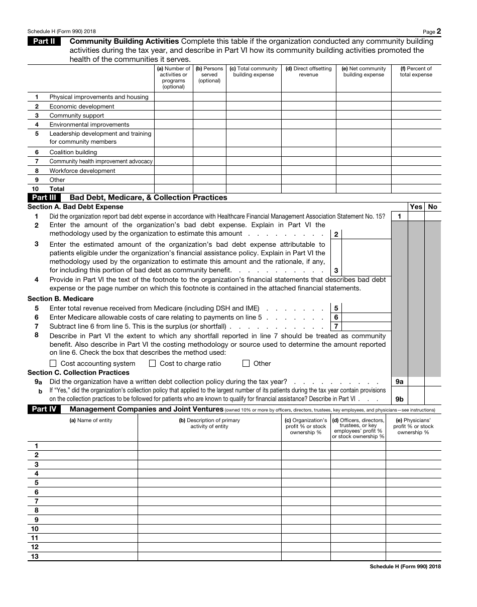 IRS Form 990 Schedule H 2018 Fill Out, Sign Online and Download