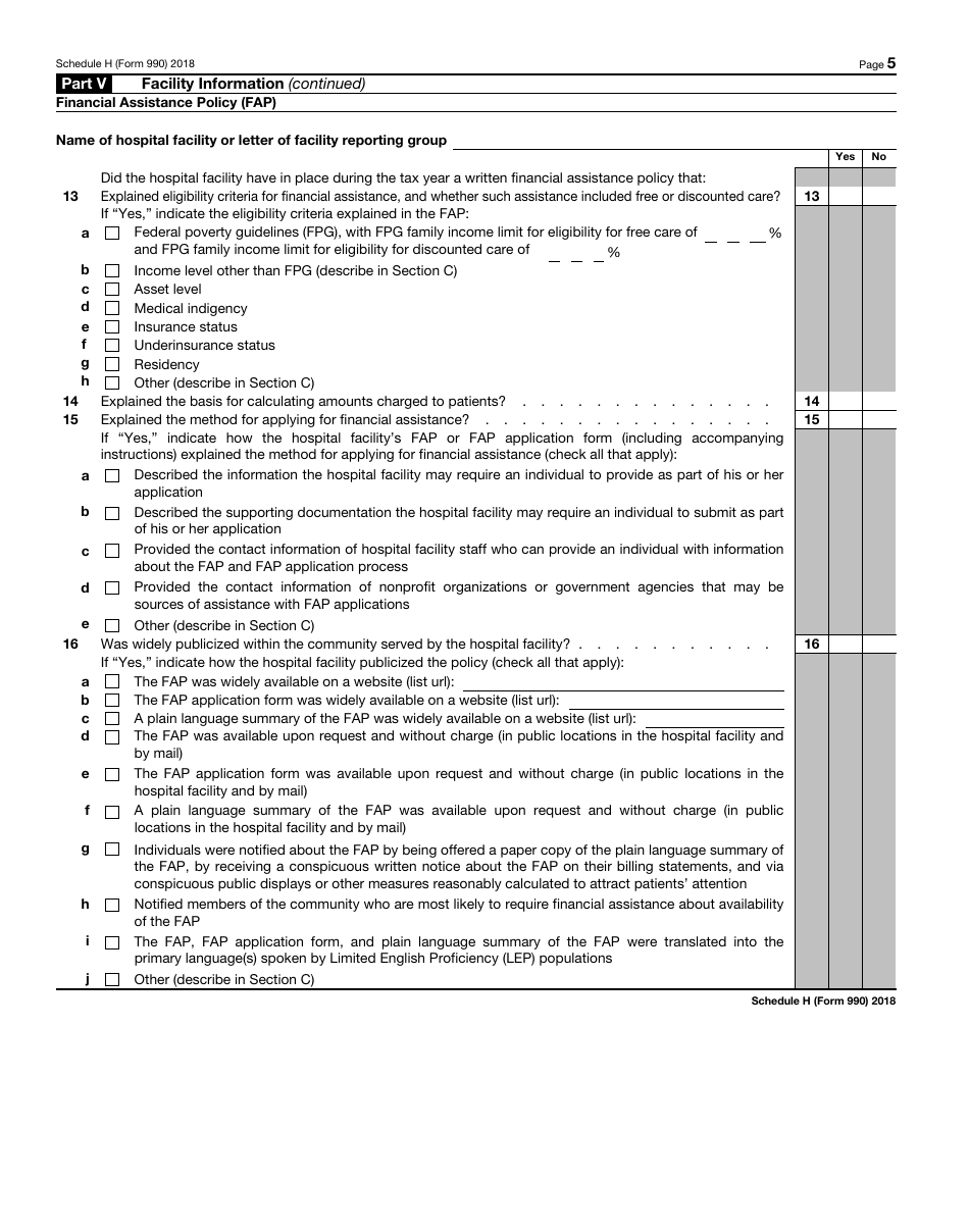 IRS Form 990 Schedule H Hospitals, Page 5