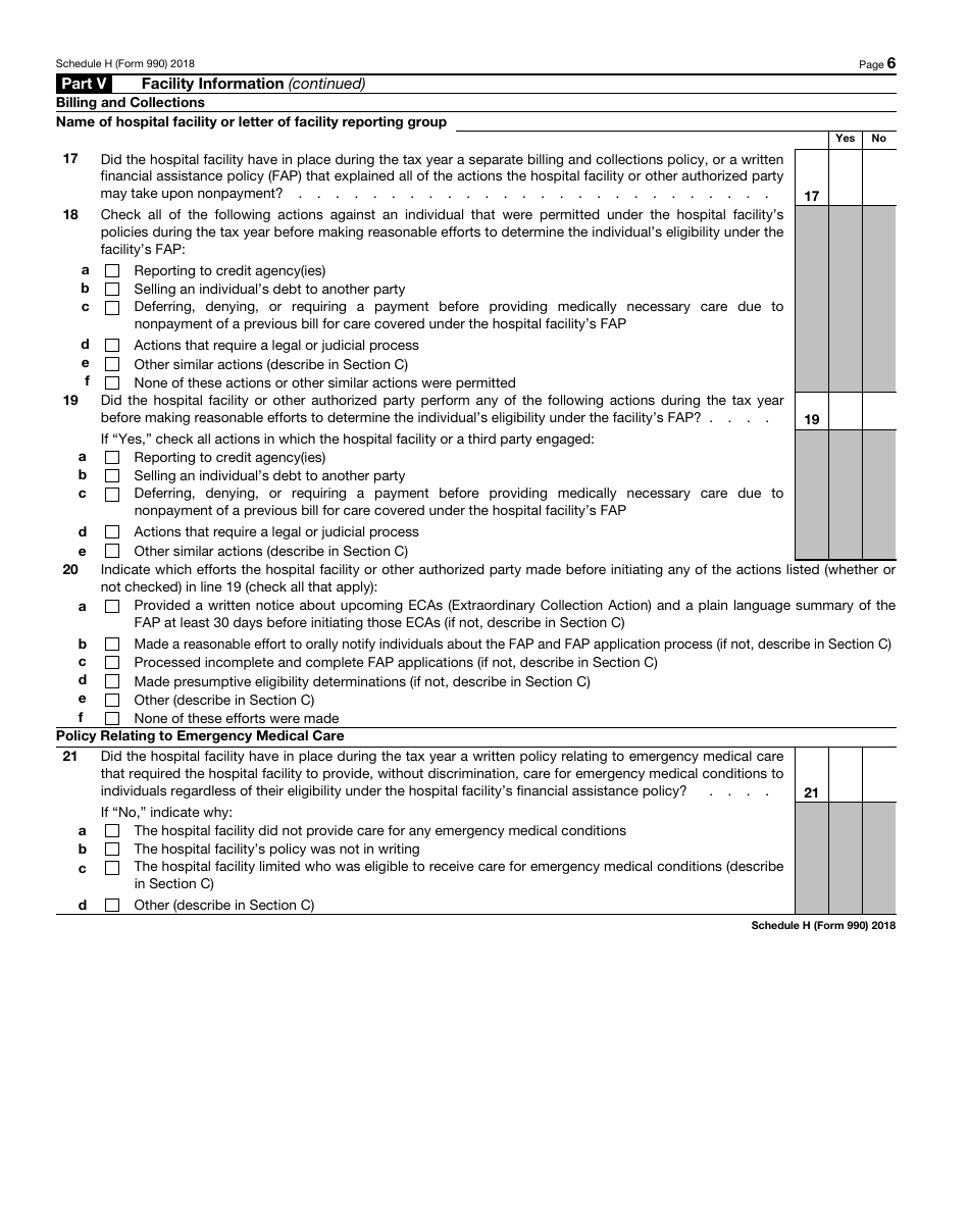 IRS Form 990 Schedule H Hospitals, Page 6
