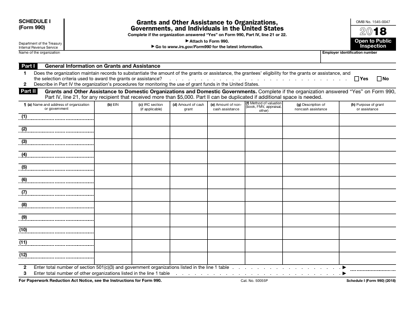 IRS Form 990 Schedule I 2018 Printable Pdf