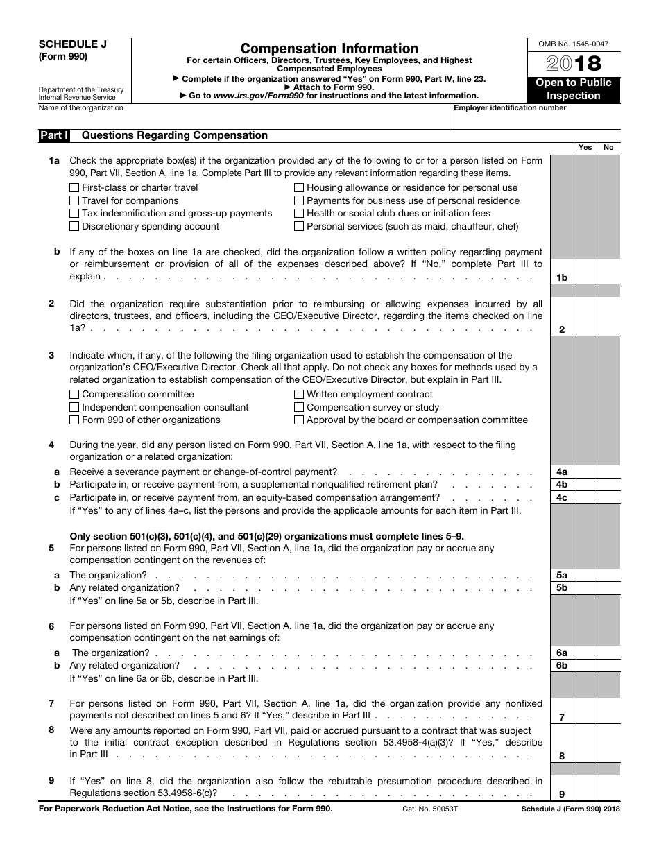IRS Form 990 Schedule J Compensation Information, Page 1