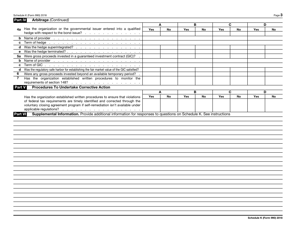 IRS Form 990 Schedule K Supplemental Information on Tax-Exempt Bonds, Page 3