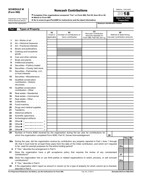 IRS Form 990 Schedule M 2018 Printable Pdf