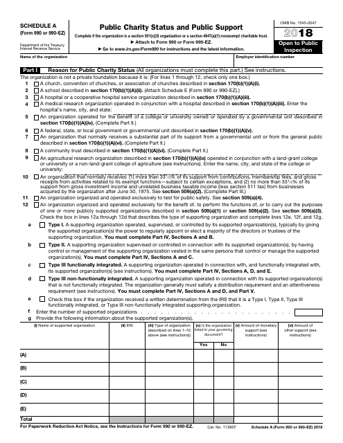 IRS Form 990 (990-EZ) Schedule A 2018 Printable Pdf