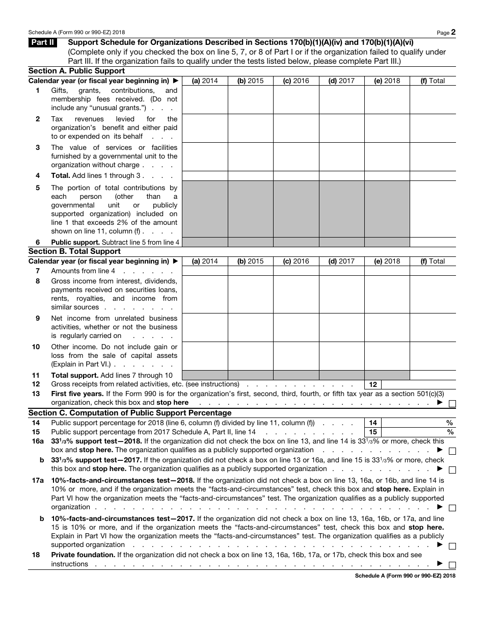 IRS Form 990 (990-EZ) Schedule A Public Charity Status and Public Support, Page 2