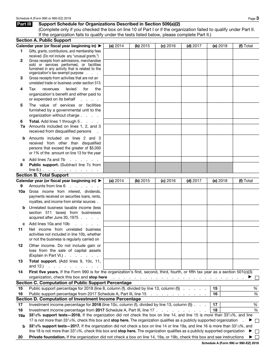 IRS Form 990 (990-EZ) Schedule A Public Charity Status and Public Support, Page 3