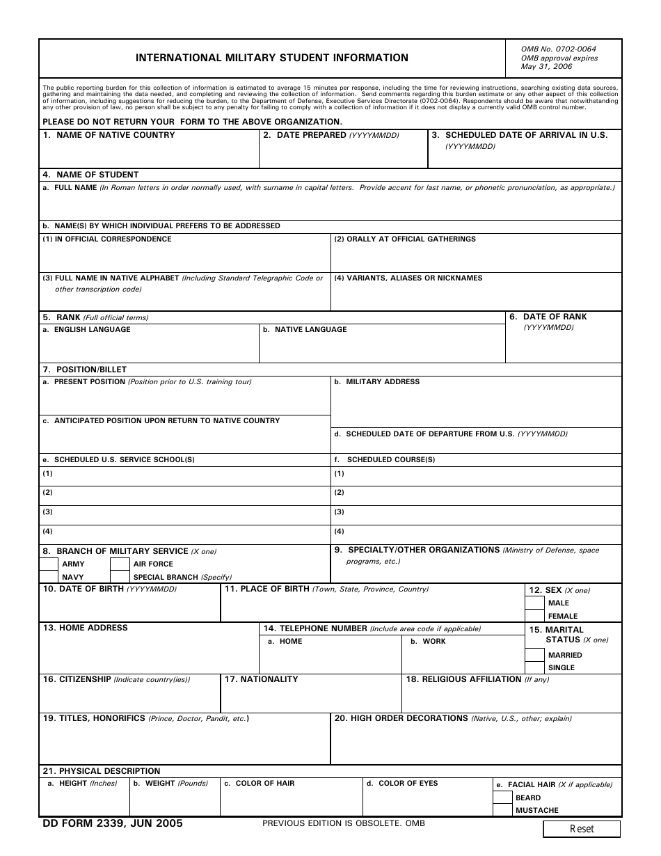 DD Form 2339 - Fill Out, Sign Online and Download Fillable PDF ...