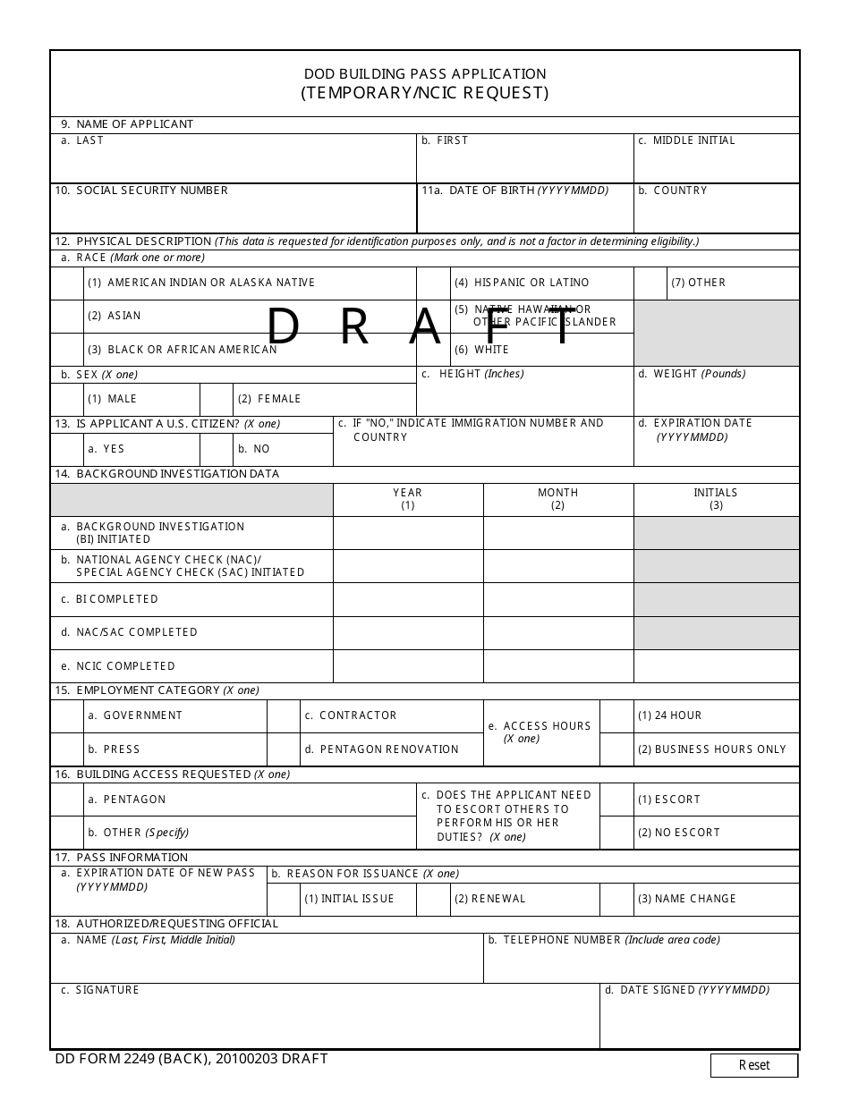 Dd Form 2249 Fill Out Sign Online And Download Fillable Pdf Templateroller 6707