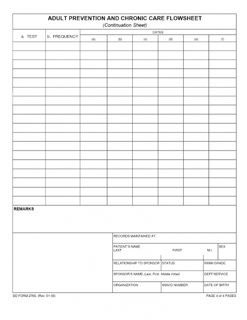 DD Form 2766C Adult Preventive and Chronic Care Flowsheet (Continuation Sheet)