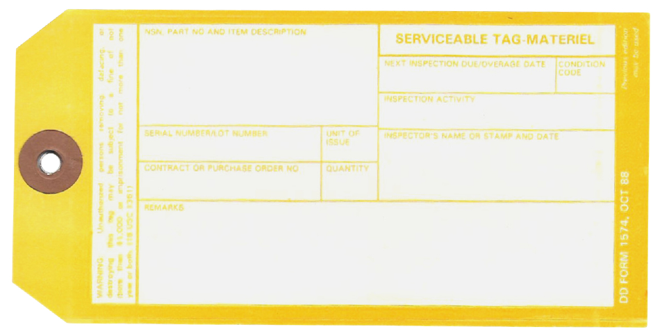 DD Form 1574 Serviceable Tag - Materiel, Page 1