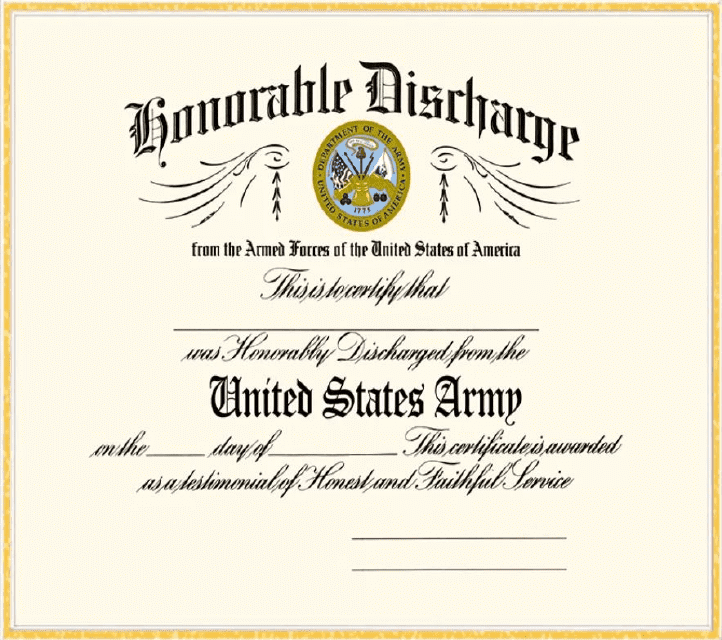 DD Form 256 Honorable Discharge Certificate
