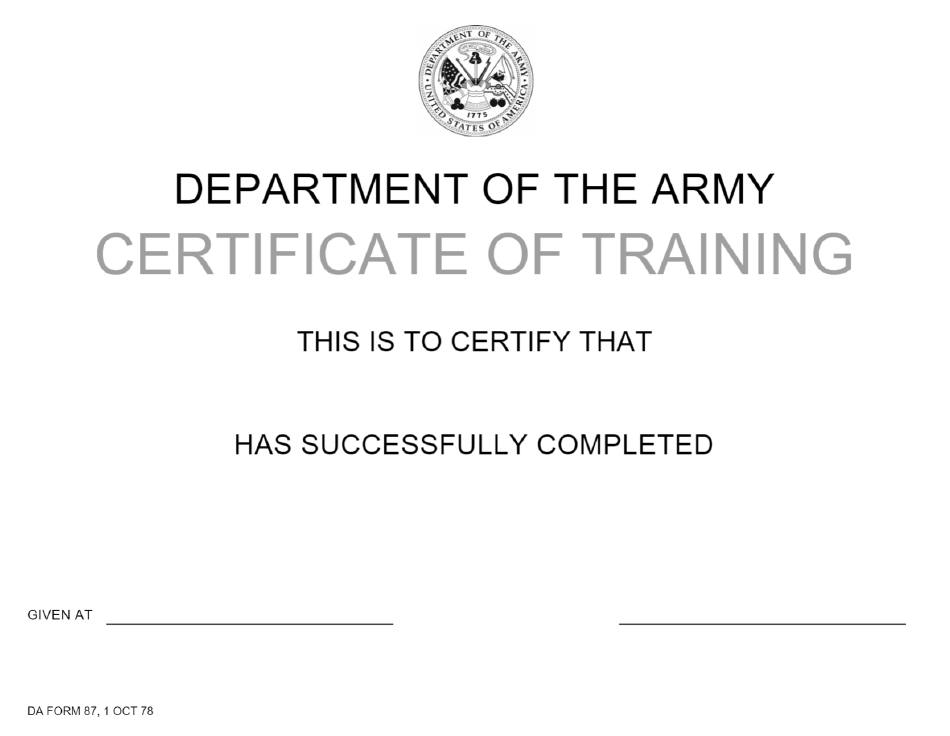 DA Form 87 Certificate of Training, Page 1