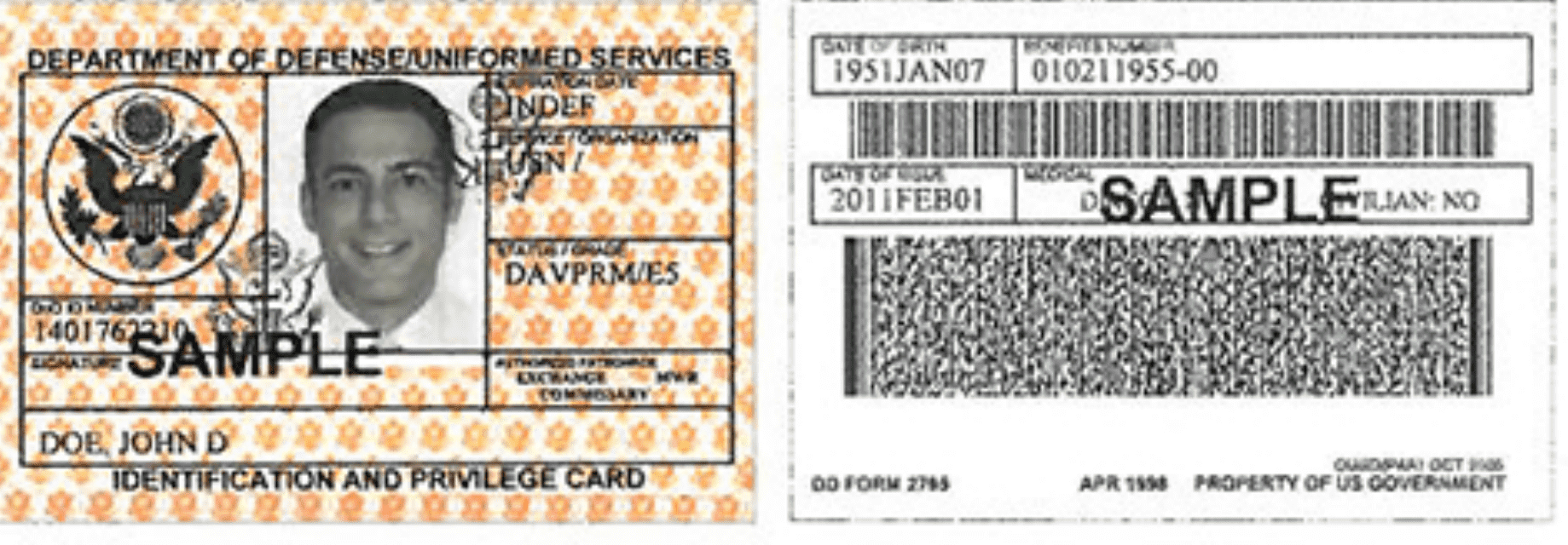 DD Form 2765 Department of Defense/Uniformed Services Identification and Privilege Card