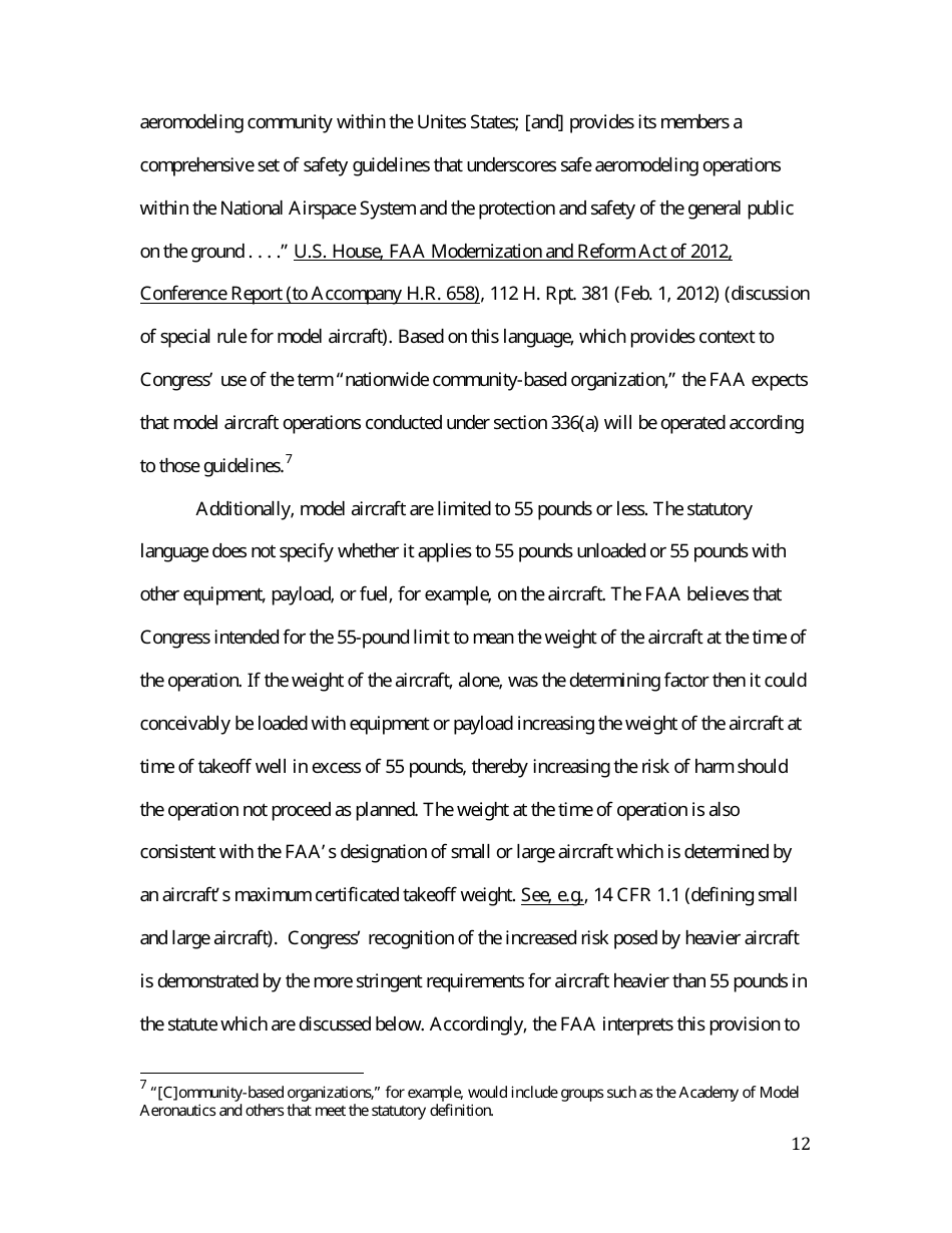 14 Cfr Part 91 (Docket No. FAA-2014-0396), Interpretation of the Special Rule for Model Aircraft, Page 12