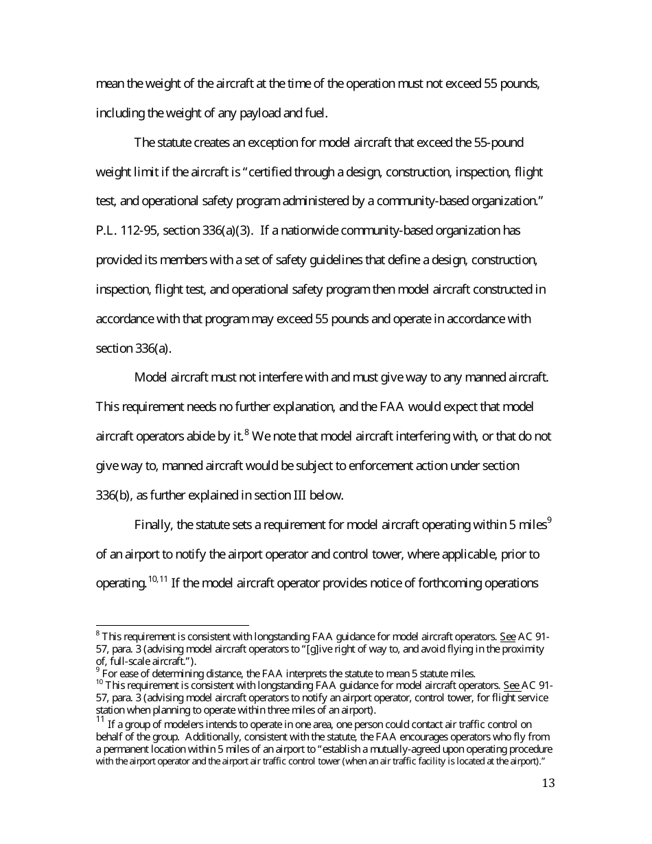 14 Cfr Part 91 (Docket No. FAA-2014-0396), Interpretation of the Special Rule for Model Aircraft, Page 13