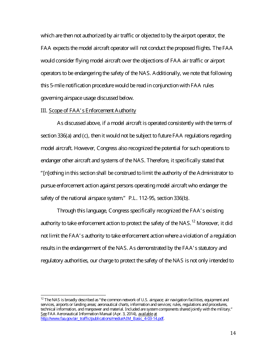 14 Cfr Part 91 (Docket No. FAA-2014-0396), Interpretation of the Special Rule for Model Aircraft, Page 14