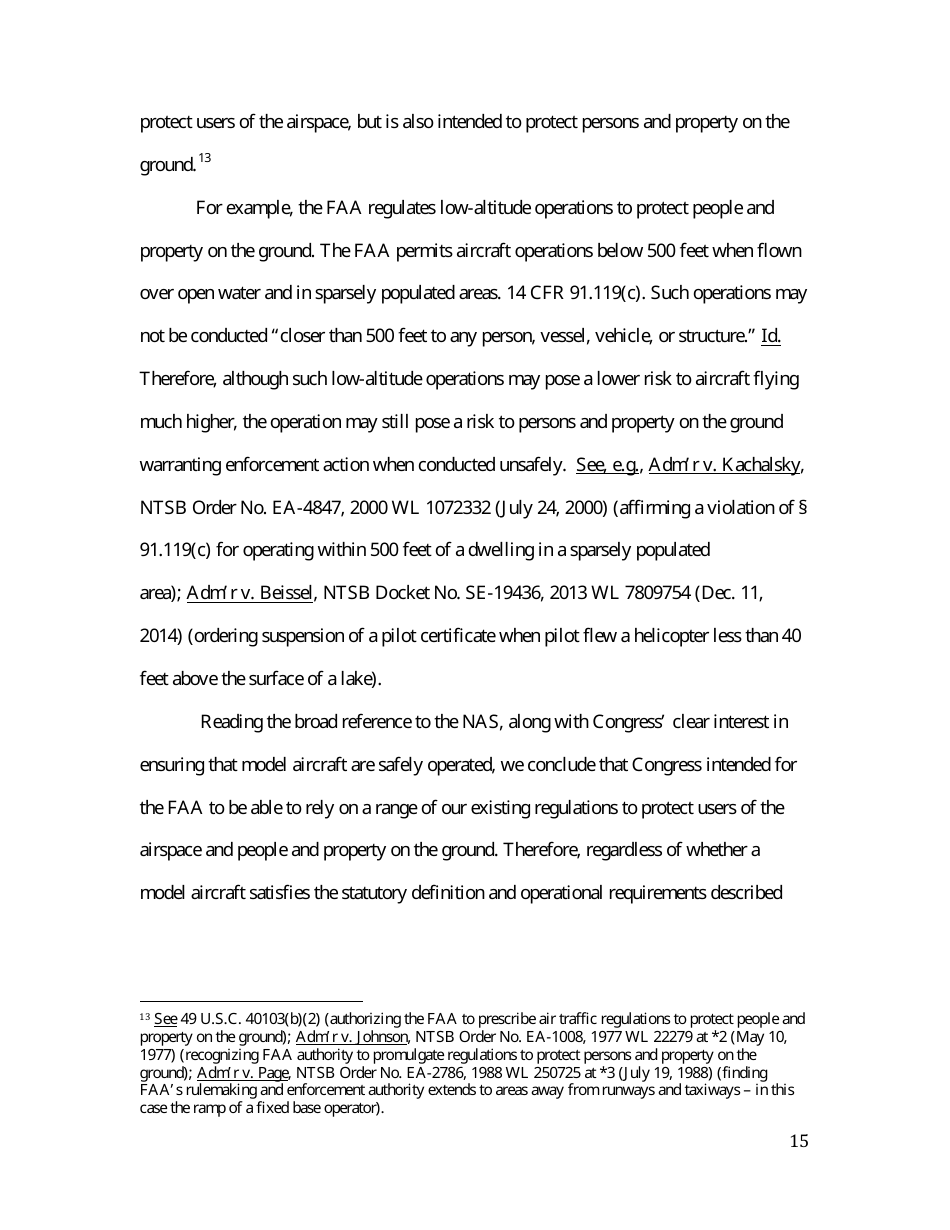 14 Cfr Part 91 (Docket No. FAA-2014-0396), Interpretation of the Special Rule for Model Aircraft, Page 15