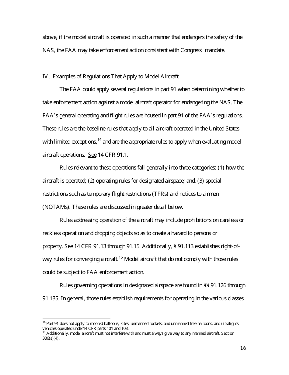 14 Cfr Part 91 (Docket No. FAA-2014-0396), Interpretation of the Special Rule for Model Aircraft, Page 16