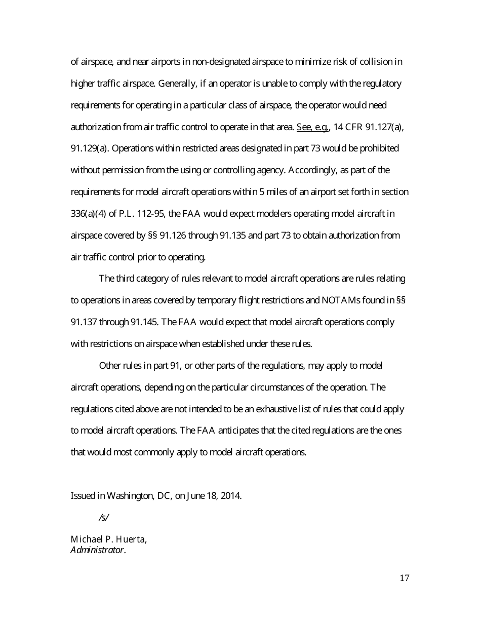 14 Cfr Part 91 (Docket No. FAA-2014-0396), Interpretation of the Special Rule for Model Aircraft, Page 17