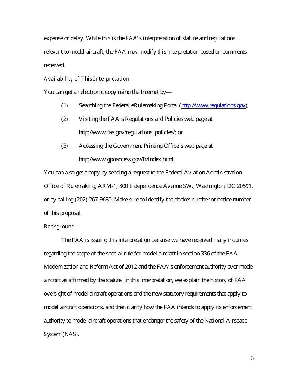 14 Cfr Part 91 (Docket No. FAA-2014-0396), Interpretation of the Special Rule for Model Aircraft, Page 3