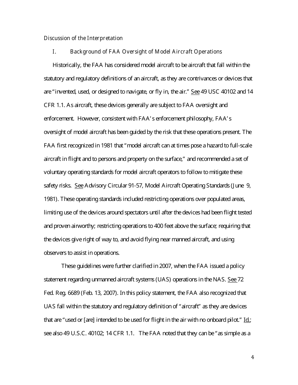 14 Cfr Part 91 (Docket No. FAA-2014-0396), Interpretation of the Special Rule for Model Aircraft, Page 4