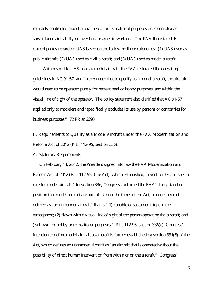 14 Cfr Part 91 (Docket No. FAA-2014-0396), Interpretation of the Special Rule for Model Aircraft, Page 5