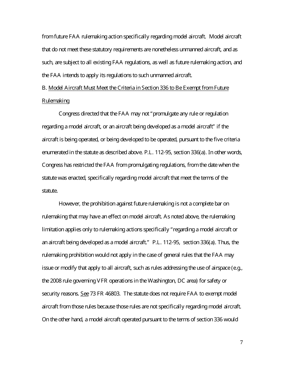 14 Cfr Part 91 (Docket No. FAA-2014-0396), Interpretation of the Special Rule for Model Aircraft, Page 7