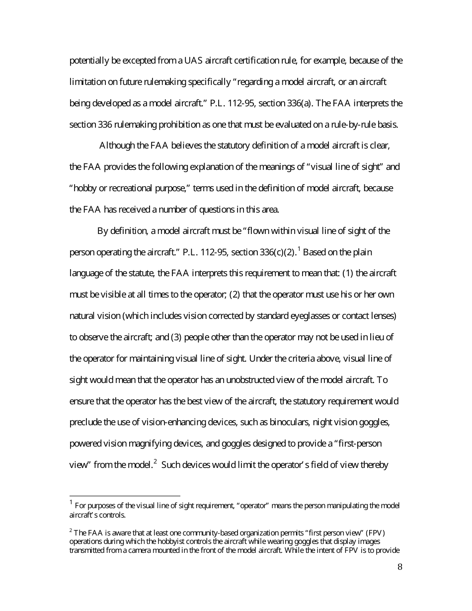 14 Cfr Part 91 (Docket No. FAA-2014-0396), Interpretation of the Special Rule for Model Aircraft, Page 8